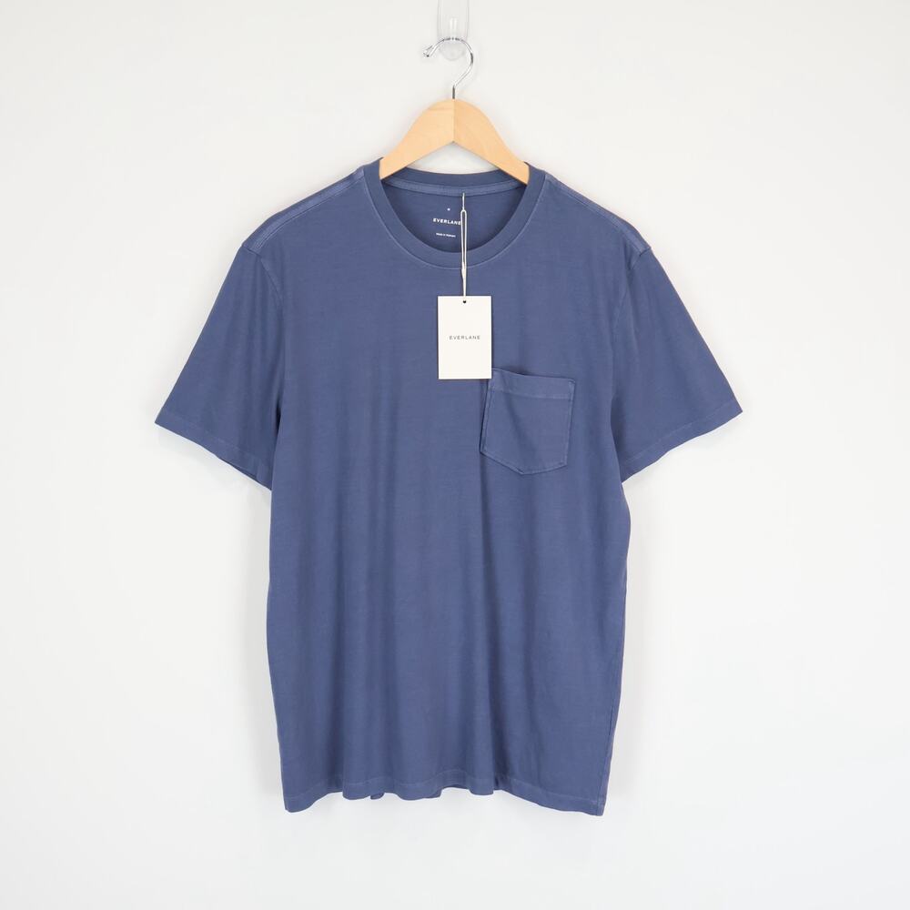 Everlane The Essential Organic Garment Dyed Crew Navy Size Medium NWT - Picture 2 of 8